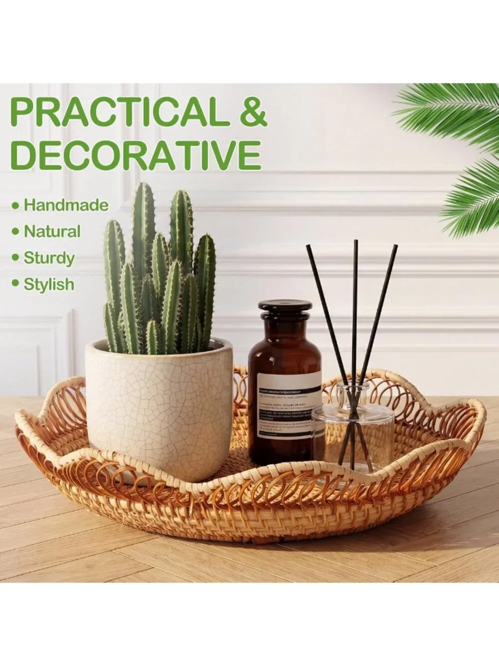 Handmade Rattan Bread & Fruit Baskets Set - Woven Decorative Serving Trays